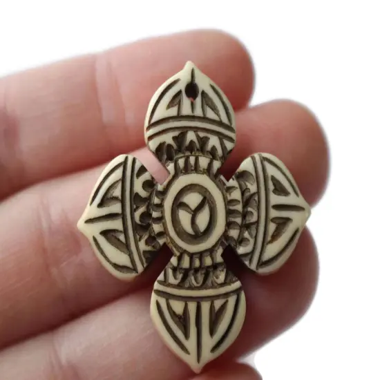 36mm Bone Cross Pendant Religion Beads and Charms Hand Carved Pendants {2}