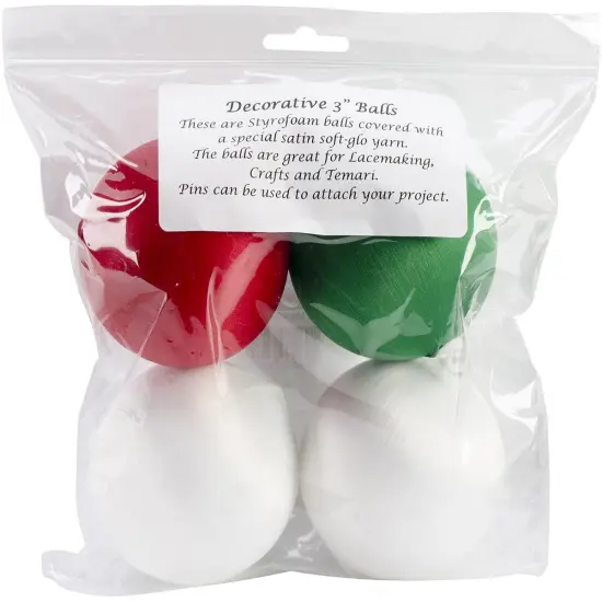 Multipack of 3 - Handy Hands Decor Satin Covered Styrofoam Balls 3" 4/Pkg-2 White, 1 Red & 1 Green {2}