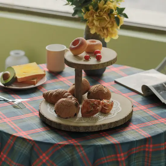 Two Tier Natural Wood Color Tree Bark Server Tray with Rustic Appeal, Two Sizes Trays {6}