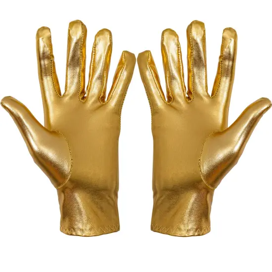 Metallic Gold Costume Gloves - Shiny Gold Princess Evening Stretch Dress Glove Set for Men, Women and Kids {1}
