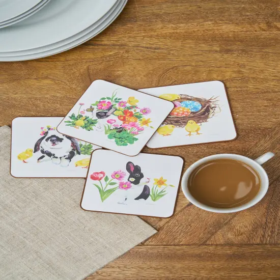 4" Spring Easter Bunny Rabbit Tabletop Cork Drink Sitter Coasters Set of 4 {3}