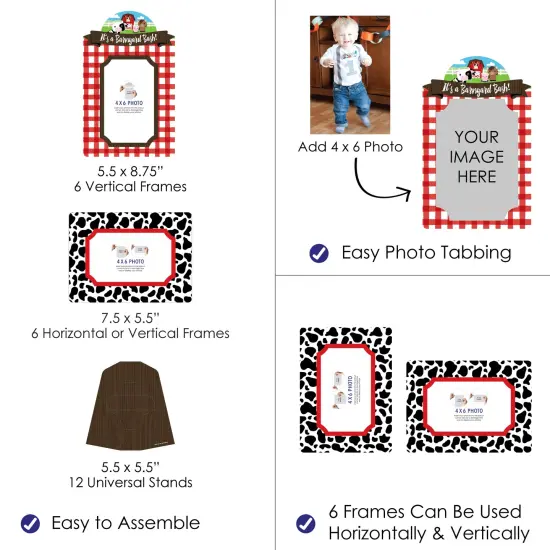 Big Dot of Happiness Farm Animals - Barnyard Baby Shower or Birthday Party 4x6 Picture Display - Paper Photo Frames - Set of 12 {4}