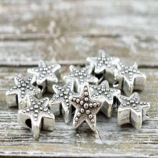 *50* 11mm Antique Silver Starfish Beads {3}