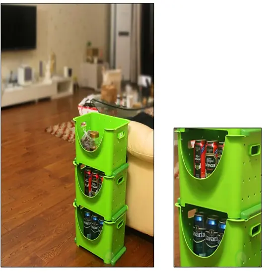 Stackable Plastic Storage Container Green Set of 3 {6}