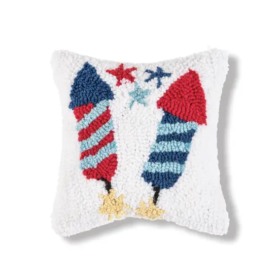 Patriotic Stars & Rocket Fireworks Hooked Small/Petite Accent Pillow, 8" x 8" {1}