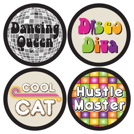 Big Dot of Happiness 70's Disco - 1970's Disco Fever Party Funny Name Tags - Party Badges Sticker Set of 12 {4}
