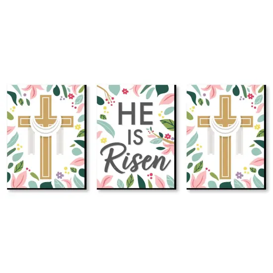 Big Dot of Happiness Religious Easter - Cross Wall Art and He is Risen Room Decor - 7.5 x 10 inches - Set of 3 Prints {1}