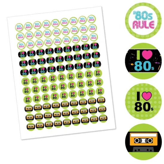 Big Dot of Happiness 80's Retro - Totally 1980s Party Round Candy Sticker Favors - Labels Fits Chocolate Candy (1 sheet of 108) {3}