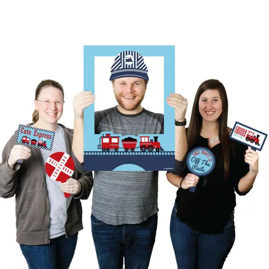 Big Dot of Happiness Railroad Party Crossing - Steam Train Party Selfie Photo Booth Picture Frame & Props - Printed on Sturdy Material {1}