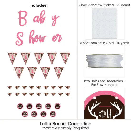 Big Dot of Happiness Pink Gone Hunting - Deer Hunting Girl Camo Baby Shower Letter Banner Decoration - 36 Banner Cutouts & Baby Shower Banner Letters {6}