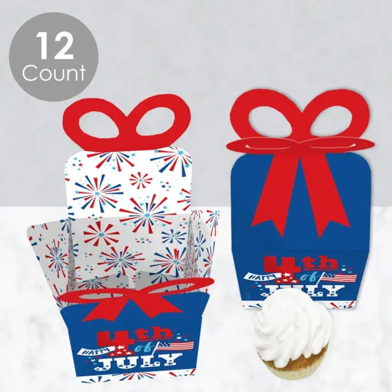 Big Dot of Happiness Firecracker 4th of July - Square Favor Gift Boxes - Red, White and Royal Blue Party Bow Boxes - Set of 12 {4}