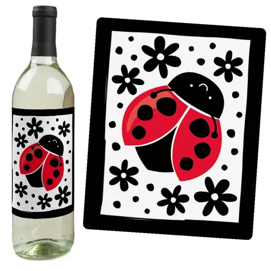 Big Dot of Happiness Happy Little Ladybug - Baby Shower or Birthday Party Decorations for Women and Men - Wine Bottle Label Stickers - Set of 4 {4}