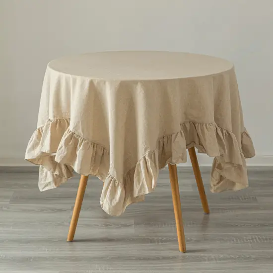 Deerlux 100% Pure Linen Washable Tablecloth with Ruffle Trim {4}