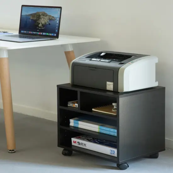Wooden Office Storage Printer Stand with Wheels Black {3}