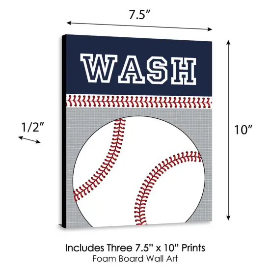 Big Dot of Happiness Batter Up - Baseball - Kids Bathroom Rules Wall Art - 7.5 x 10 inches - Set of 3 Signs - Wash, Brush, Flush {6}