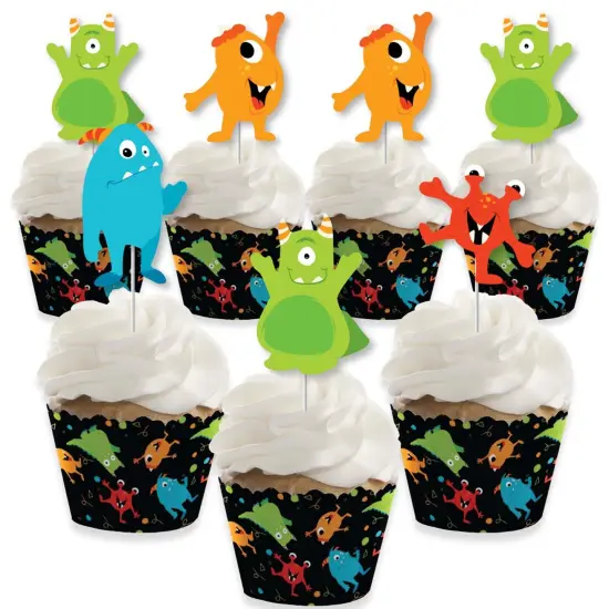 Big Dot of Happiness Monster Bash - Cupcake Decoration - Little Monster Birthday Party or Baby Shower Cupcake Wrappers and Treat Picks Kit - Set of 24 {1}