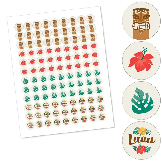 Big Dot of Happiness Tropical Luau - Hawaiian Beach Party Round Candy Sticker Favors - Labels Fits Chocolate Candy (1 sheet of 108) {3}