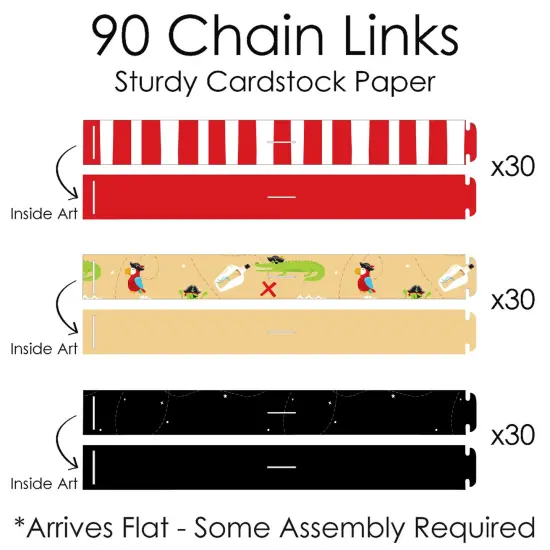 Big Dot of Happiness Pirate Ship Adventures - 90 Chain Links and 30 Paper Tassels Decoration Kit - Skull Birthday Party Paper Chains Garland - 21 feet {7}