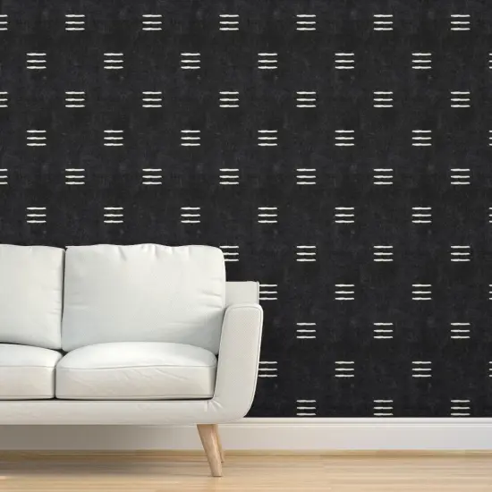 Pre-Pasted Wallpaper 2FT Wide Mudcloth Black White Dark Modern Boho Trendy Tribal Stripes Farmhouse Bohemian Custom Pre-pasted Wallpaper by Spoonflower {5}