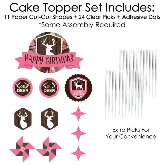 Big Dot of Happiness Pink Gone Hunting - Deer Hunting Girl Camo Birthday Party Cake Decorating Kit - Happy Birthday Cake Topper Set - 11 Pieces {4}