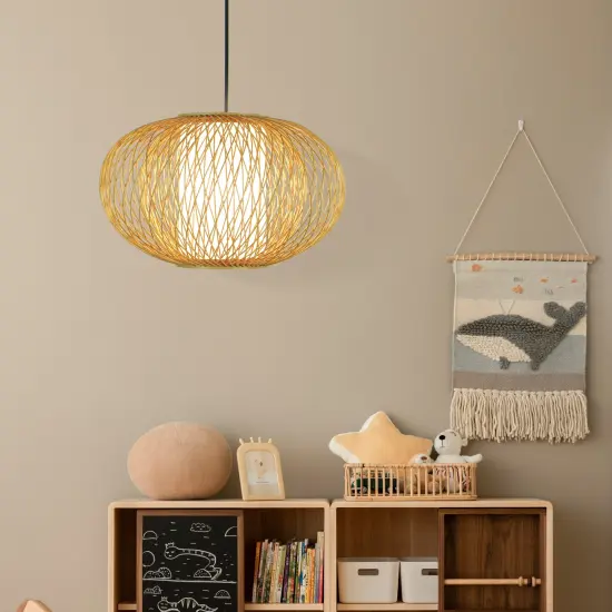 Handmade Modern Round Bamboo Wicker Rattan Lamp Hanging Light Shade {5}