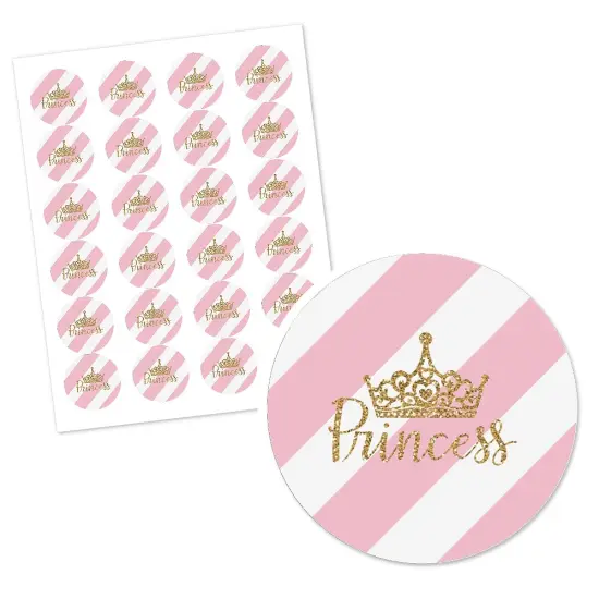 Big Dot of Happiness Little Princess Crown - Pink and Gold Princess Baby Shower or Birthday Party Circle Sticker Labels - 24 Count {3}