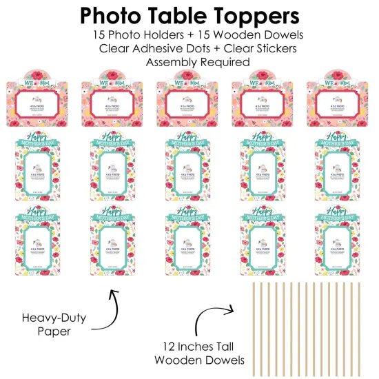Big Dot of Happiness Colorful Floral Happy Mother's Day - We Love Mom Party Picture Centerpiece Sticks - Photo Table Toppers - 15 Pieces {6}