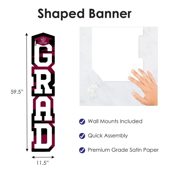 Big Dot of Happiness Maroon Graduation Banner - Vertical Shaped Banner Decorations {4}