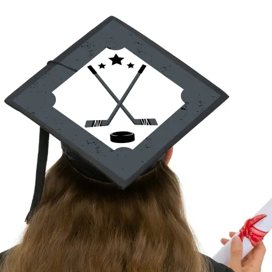 Big Dot of Happiness Grad Hockey - Graduation Cap Decorations Kit - Grad Cap Cover {6}