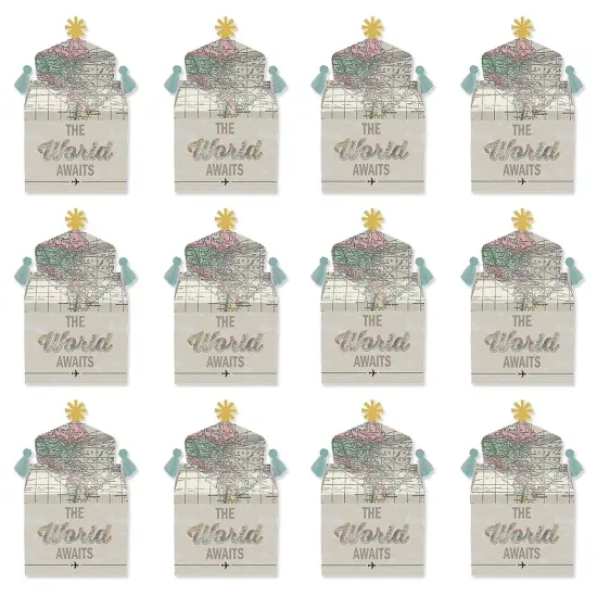 Big Dot of Happiness World Awaits - Treat Box Party Favors - Travel Themed Party Goodie Gable Boxes - Set of 12 {6}