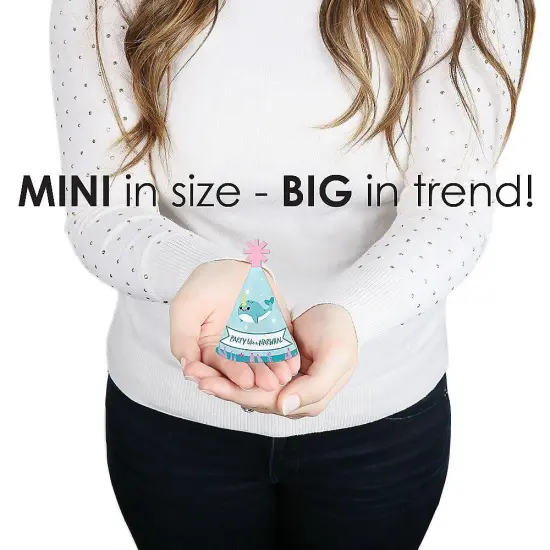 Big Dot of Happiness Narwhal Girl - Mini Cone Under The Sea Baby Shower or Birthday Party Hats - Small Little Party Hats - Set of 8 {4}