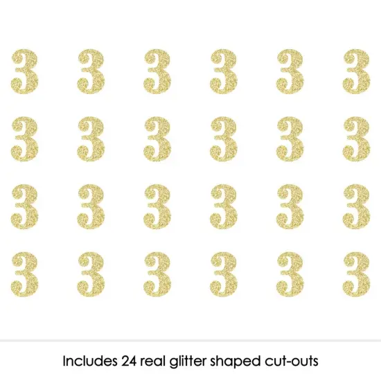 Big Dot of Happiness Gold Glitter 3 - No-Mess Real Gold Glitter Cut-Out Numbers - 3rd Birthday Party Confetti - Set of 24 {3}