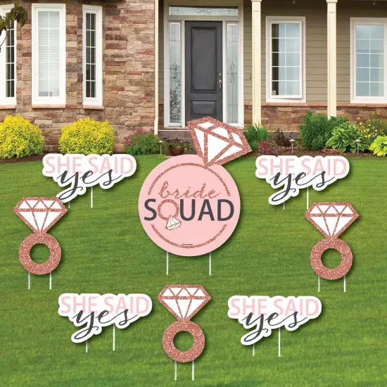 Big Dot of Happiness Bride Squad - Yard Sign and Outdoor Lawn Decorations - Rose Gold Bridal Shower or Bachelorette Party Yard Signs - Set of 8 {1}