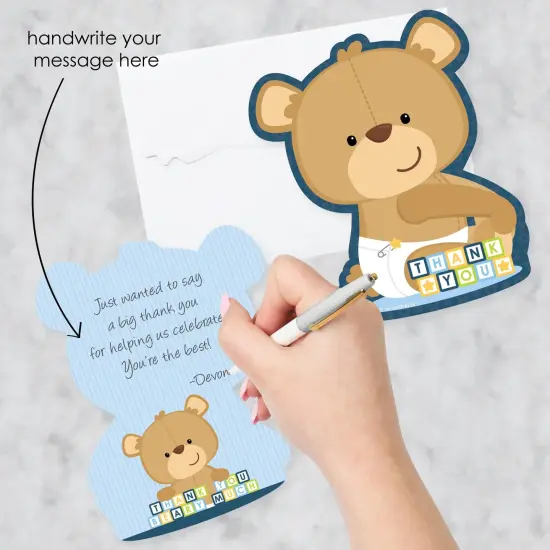 Big Dot of Happiness Baby Boy Teddy Bear - Shaped Thank You Cards - Baby Shower Thank You Note Cards with Envelopes - Set of 12 {3}