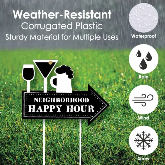 Big Dot of Happiness Neighborhood Happy Hour Signs - 2 Neighborhood Party Arrows & 1 Happy Hour Outdoor Lawn Sign - Doubled Sided Yard Signs -3 Pieces {4}