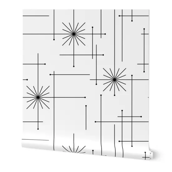 Peel & Stick Wallpaper 2FT Wide Geometric Mid Century Midcentury Modern Black White Monochrome Minimal Custom Removable Wallpaper by Spoonflower {7}