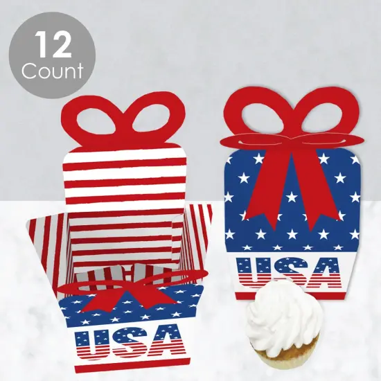 Big Dot of Happiness Stars & Stripes - Square Favor Gift Boxes - Memorial Day, 4th of July and Labor Day USA Patriotic Party Bow Boxes - Set of 12 {4}