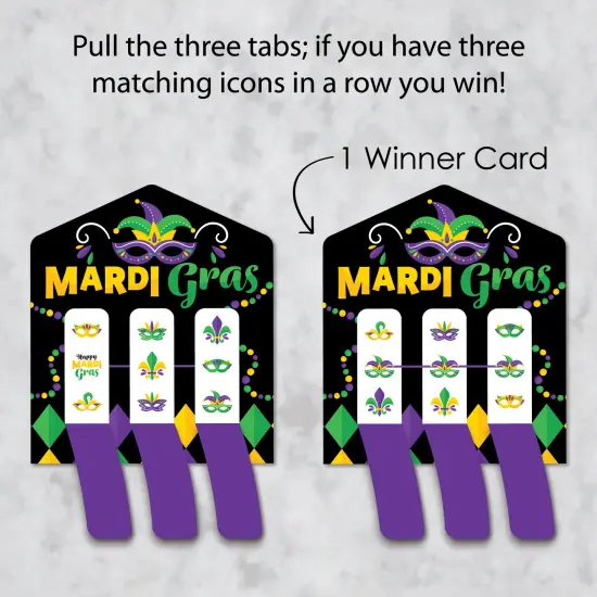 Big Dot of Happiness Colorful Mardi Gras Mask - Masquerade Party Game Pickle Cards - Pull Tabs 3-in-a-Row - Set of 12 {4}