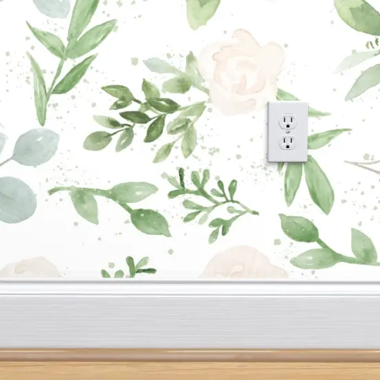 Pre-Pasted Wallpaper 2FT Wide Floral Watercolor Botanical Garden Wedding Custom Pre-pasted Wallpaper by Spoonflower {4}