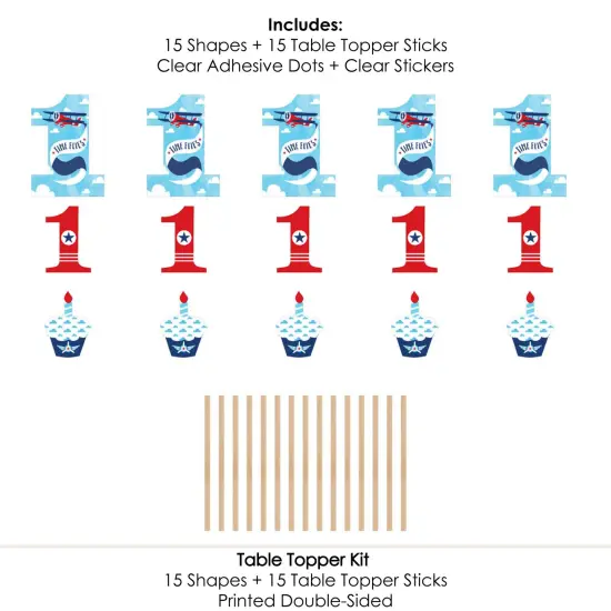 Big Dot of Happiness 1st Birthday Taking Flight - Airplane - Vintage Plane First Birthday Party Centerpiece Sticks - Table Toppers - Set of 15 {7}