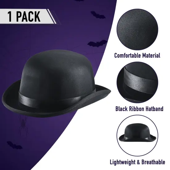 Black Bowler Derby Hat - Bolivian Costume Accessories Victorian Hats for Adults and Children Costumes {5}