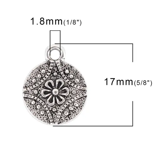 *30* 13mm Antique Silver Floral Medallion Charms {4}