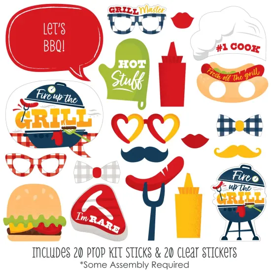 Big Dot of Happiness Fire Up the Grill - Summer BBQ Picnic Party Photo Booth Props Kit - 20 Count {3}