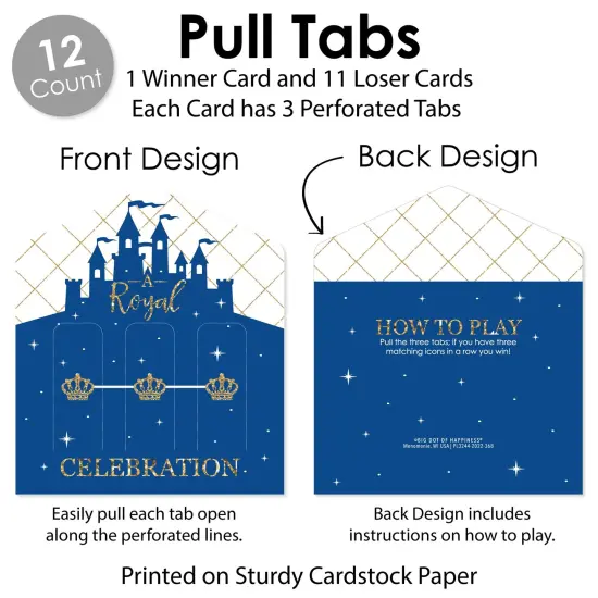 Big Dot of Happiness Royal Prince Charming - Baby Shower or Birthday Party Game Pickle Cards - Pull Tabs 3-in-a-Row - Set of 12 {6}