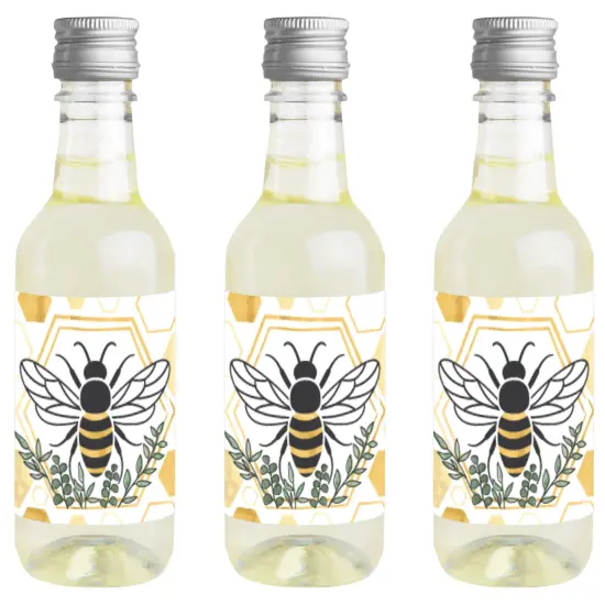 Big Dot of Happiness Little Bumblebee Mini Wine & Champagne Bottle Label Stickers Bee Baby Shower or Birthday Party Favor Gift 16 Ct {1}