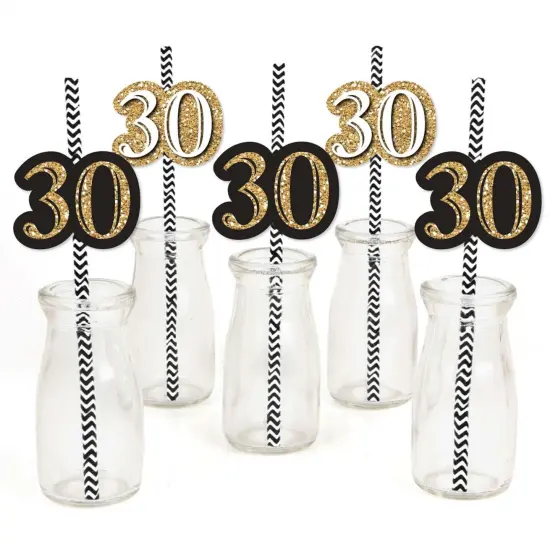 Big Dot of Happiness Adult 30th Birthday - Gold - Paper Straw Decor - Birthday Party Striped Decorative Straws - Set of 24 {1}