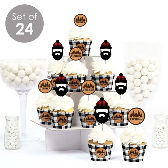 Big Dot of Happiness Lumberjack - Channel the Flannel - Cupcake Decoration - Buffalo Plaid Party Cupcake Wrappers and Treat Picks Kit - Set of 24 {3}