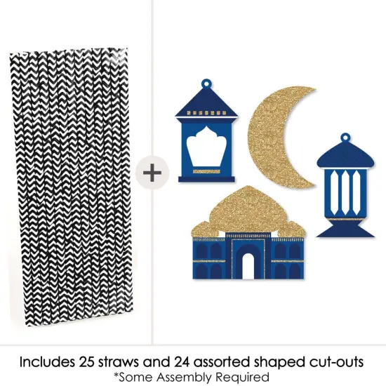 Big Dot of Happiness Ramadan - Paper Straw Decor - Eid Mubarak Striped Decorative Straws - Set of 24 {3}