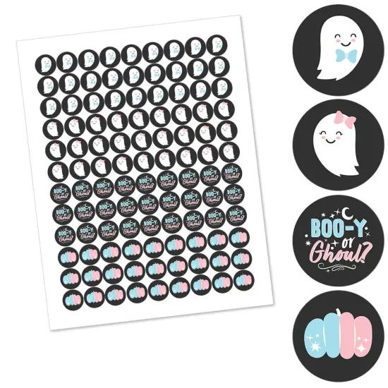 Big Dot of Happiness Boo-y or Ghoul - Halloween Gender Reveal Party Round Candy Sticker Favors - Labels Fits Chocolate Candy (1 sheet of 108) {3}