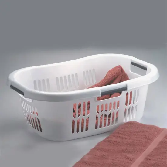 Rubbermaid Hip Hugger Laundry Basket FG299787WHT 3 Handle 1.5 Bushel 2 Pack {3}